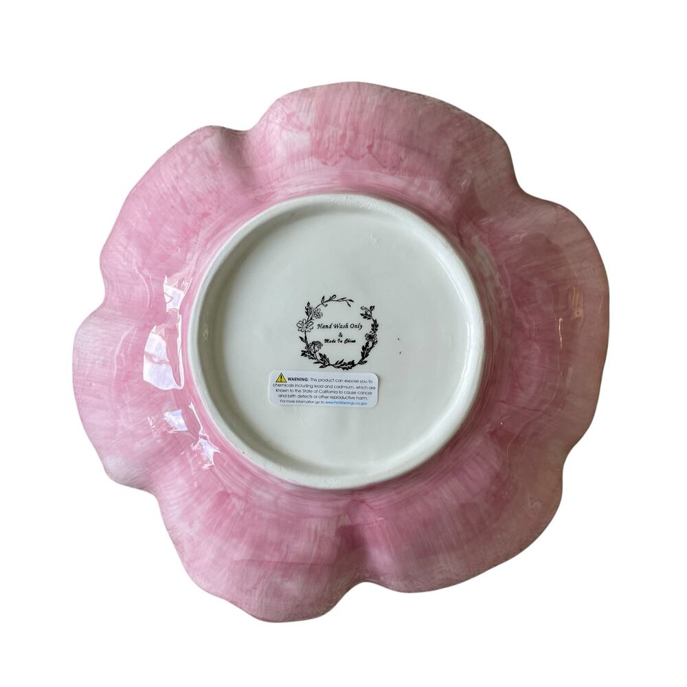 MAXCERA Pink Flower Ceramic Serving Bowl 12in Spring Easter New - Picture 7 of 13